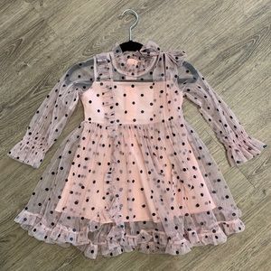 Toddler Girl Pink w/Black Polka Dot Tulle Dress
